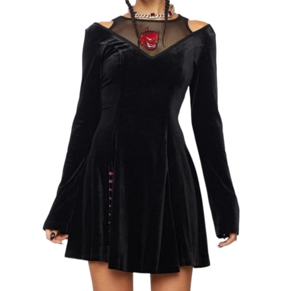 Punk Rave Satin Devil Mini Dress - Picture 6 of 13